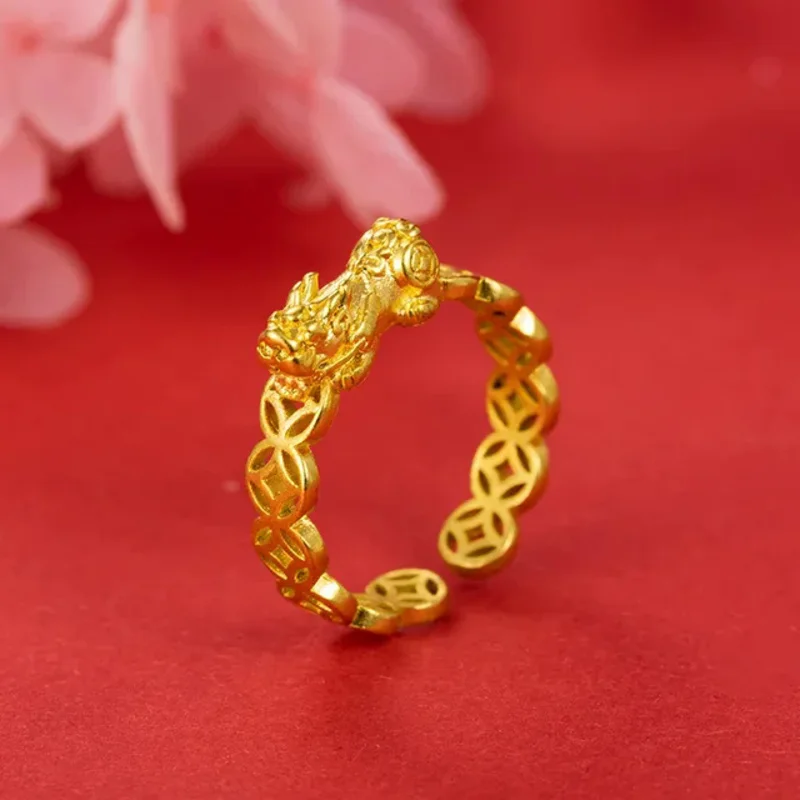 24k True Gold Color Ring anello fortunato solido da donna gioielli aperti fidanzamento matrimonio compleanno ridimensionabile anelli da dito in oro per le donne