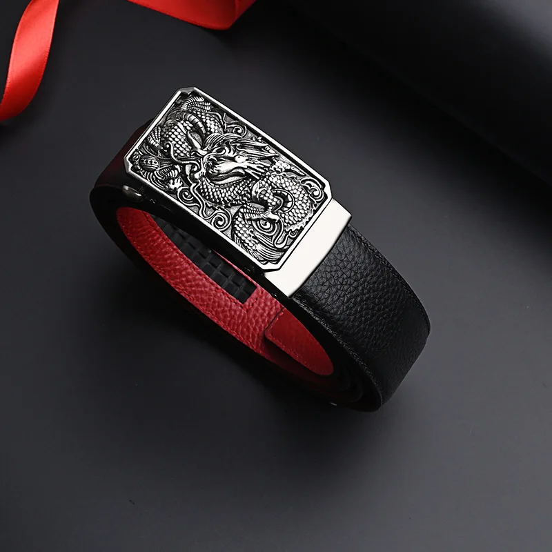 Men Automatic Buckle Belts New Fashion Brand Designer Dragon Leather Belts for Business Men Luxury Black Strap Waistband