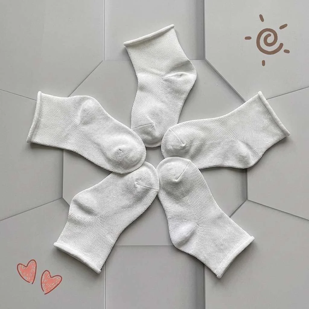 Baby-Baumwollsocken, 5 Paar, atmungsaktives Mesh-Gewebe, Crew-Schnitt, leicht, einfarbig