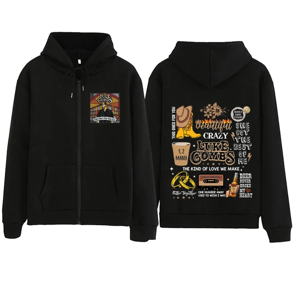 

This One's for You Luke Combs 2024 Zipper Hoodie Harajuku Pullover Tops Streetwear Music Fans Gift V-Neck Sweatshirts
