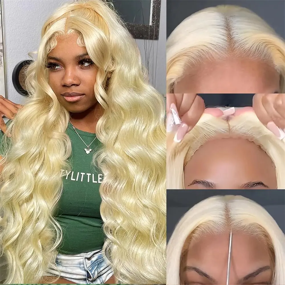 Blonde 613 HD Lace Wig 13x6 Human Hair 13X4 Frontal Blonde Colored Body Waves Glue-Free Waves 24 Inch Wig 150 Density