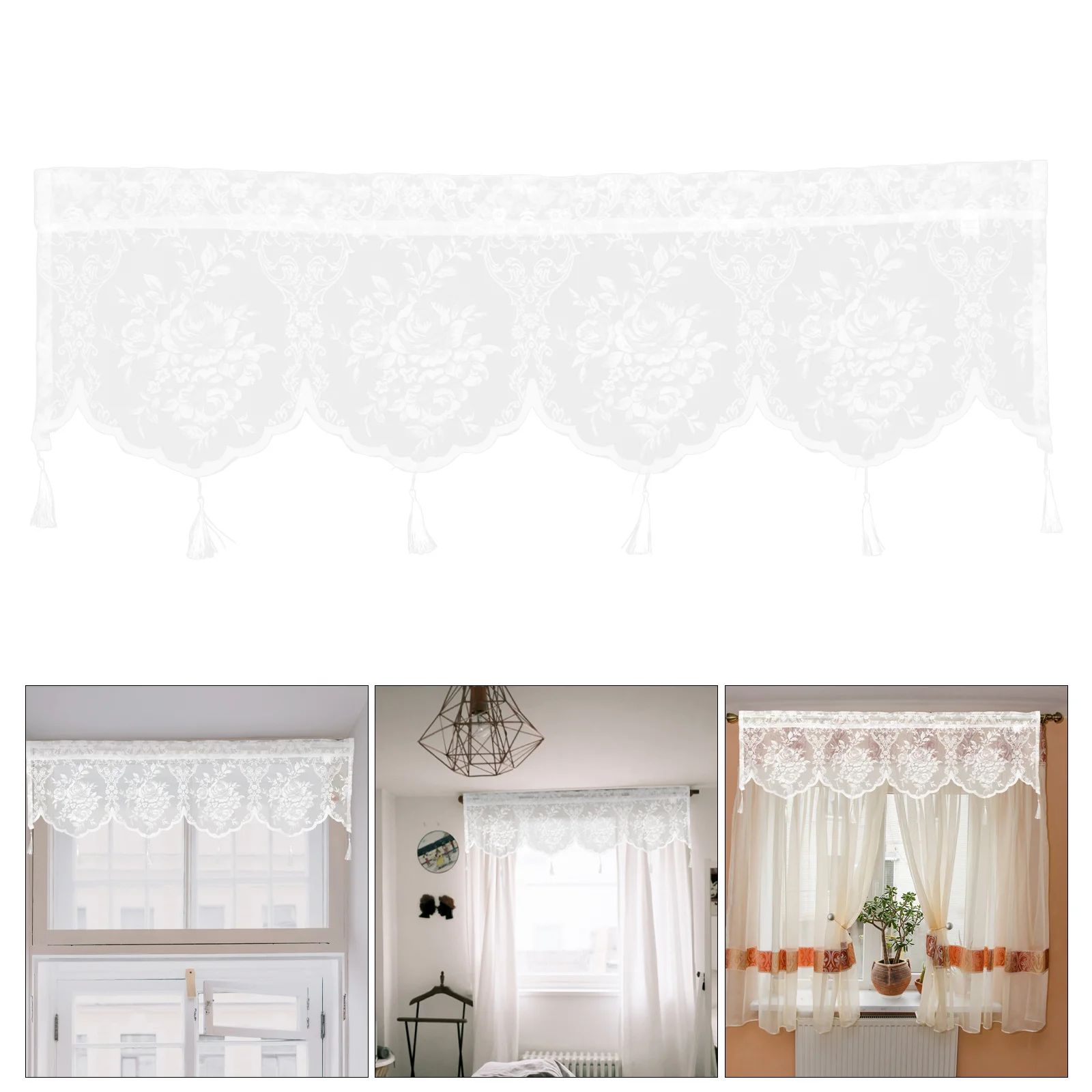 

White Lace Curtain 100X120Cm Sheer Short Curtains For Bedroom Kitchen Living Room Window Drape Floral Panel Home Decor
