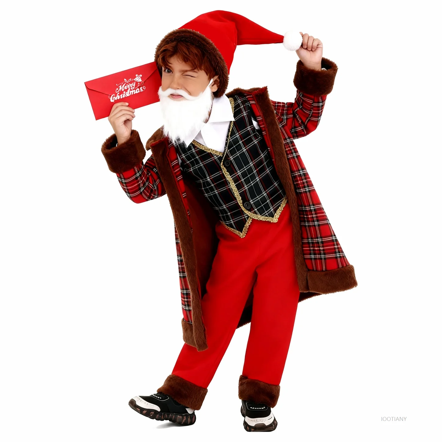 

Santa Claus Costume Christmas And New Year Children's Role Play Outfit Plaid Santa Claus Role-playing Stage Performance Costume