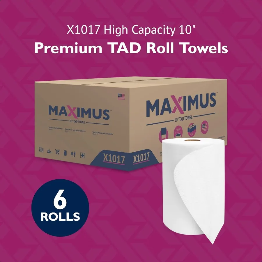 Maximus X1017 Premium TAD 10 لفات من المناشف الورقية مع لفات المناشف الورقية التجارية ذات السعة العالية مناسبة لـ O