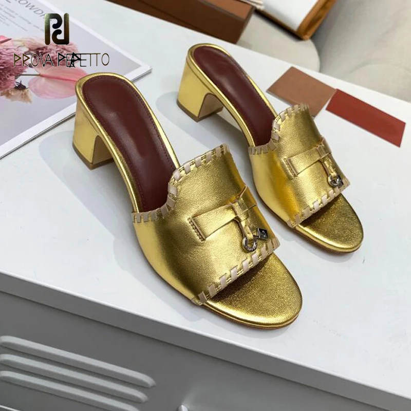 Summer Leather Tassel Lock Women Slippers New Kid Suede Mules Gold Leather Peep Toe Fringe Slides Beach Shoes Comfortable Shoe