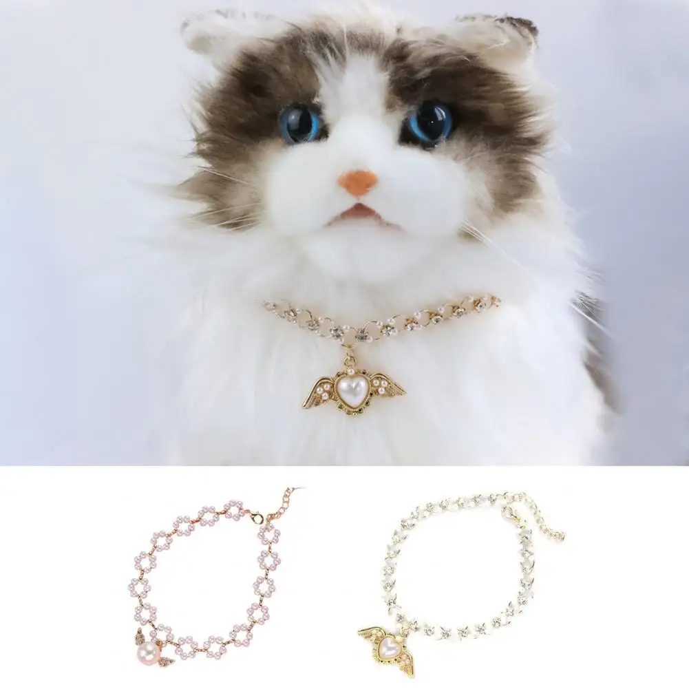 

Jewelry Necklace Adorable Decorative Adjustable Pearl Wings Pet Necklace for Outdoor