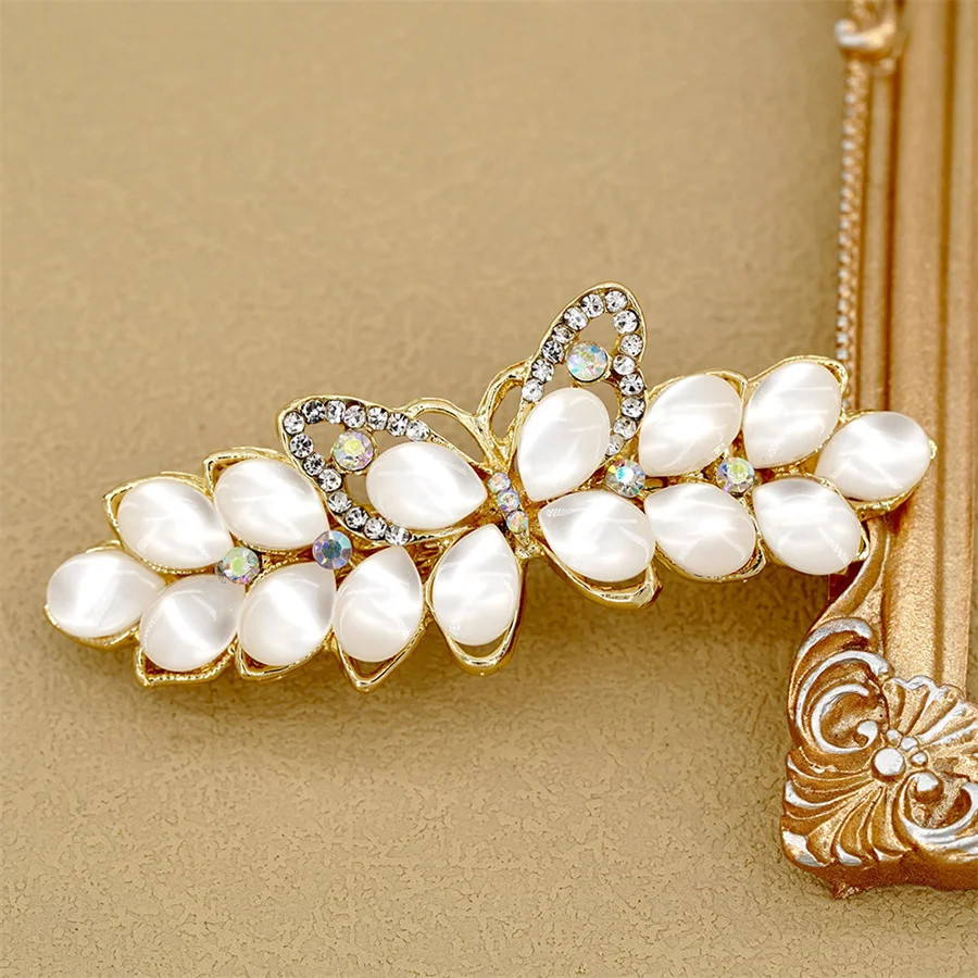 New luxury opal spring clip fashion flower rhinestone zircon hair clip ponytail word clip elegant ladies Korean hair accessories