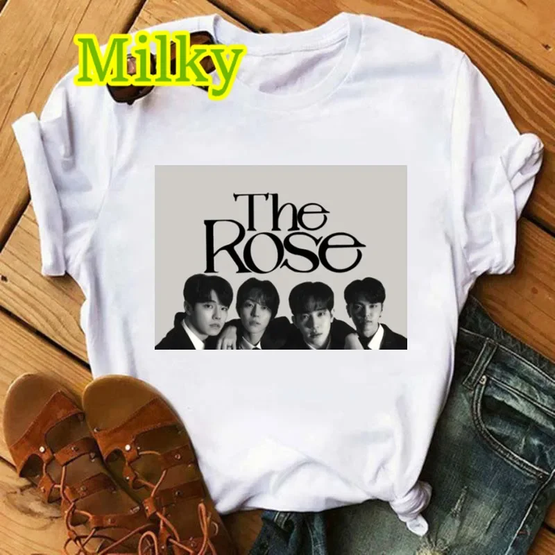 Kpop The Rose Band T-Shirt Korean Music Funny Graphics Y2K Tops Summer Tee Shirt Harajuku Casual Print Fashion Women T Shirt