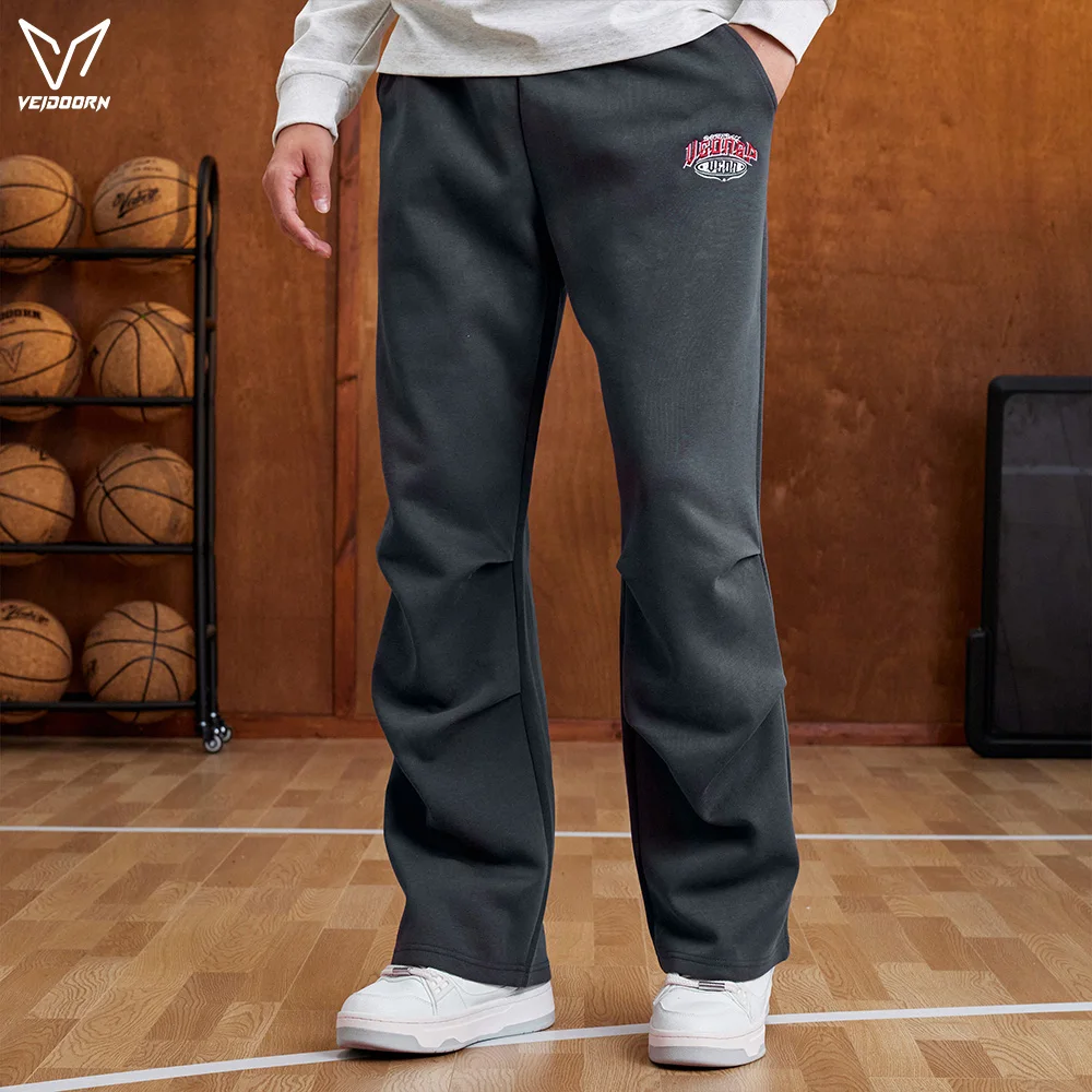 

Veidoorn Autumn Winter Men's Casual Joggers Loose Fit Straight Leg Waistband Drawstring Trousers Streetwear Hip Hop Pants