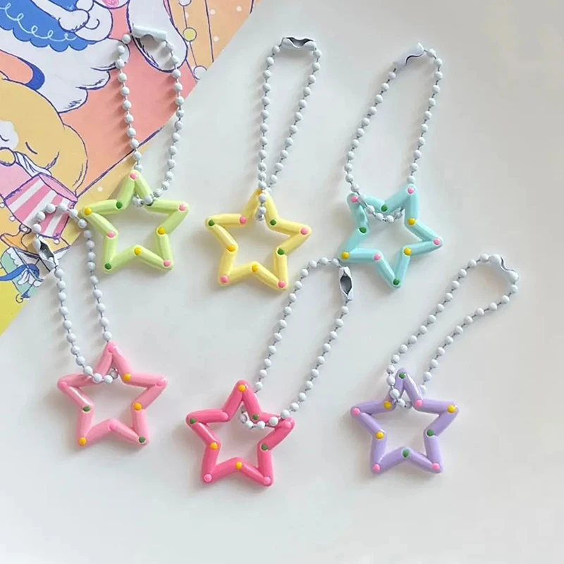 Colorful Hollow Out Star Keychain Cute Mini Resin Star Keyring Wave Point Star Pendant Hanging Accessory Creative Gifts