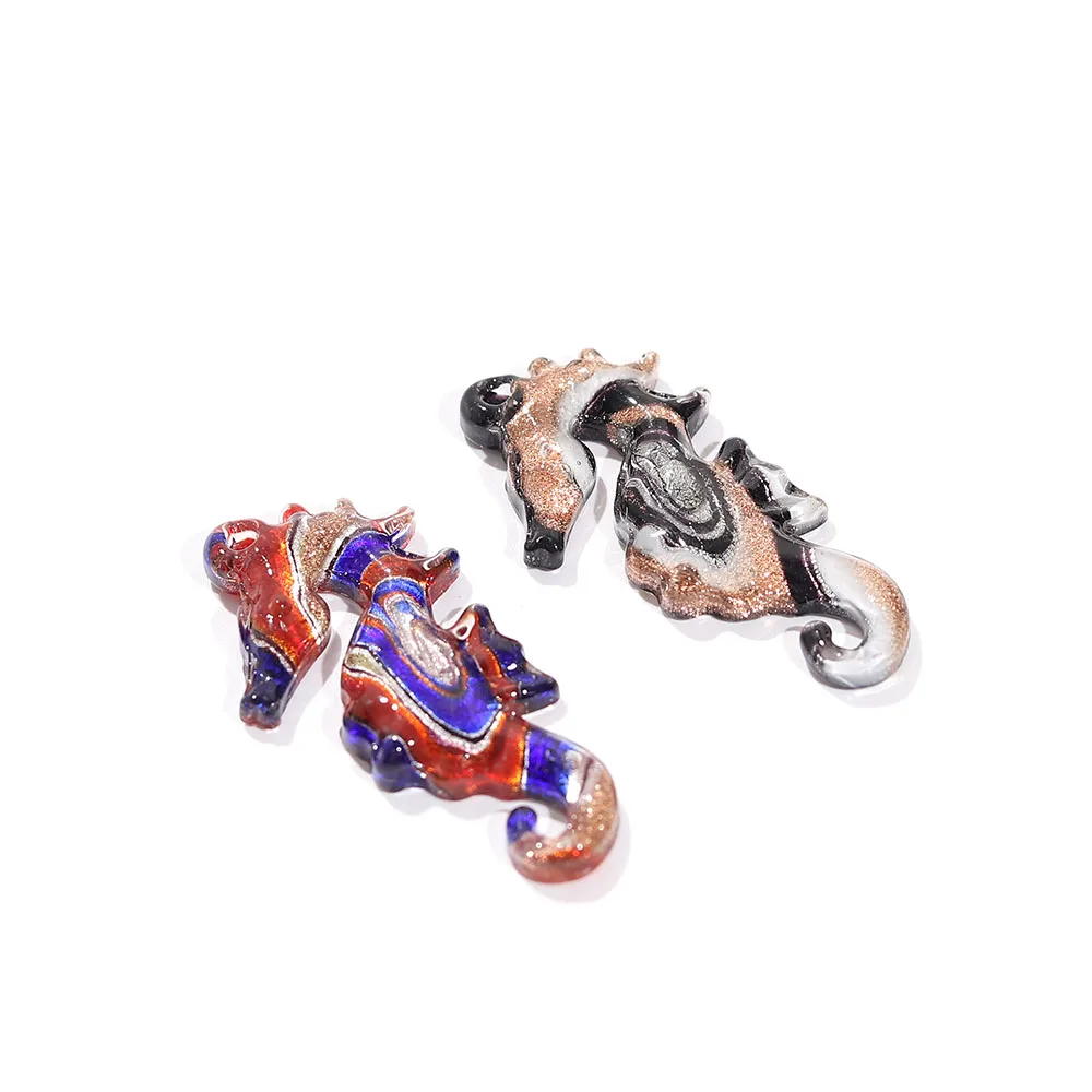 QianBei Wholesale 6pcs Handmade Murano Lampwork Glass Cute Seahorse Pendant For Necklace Women