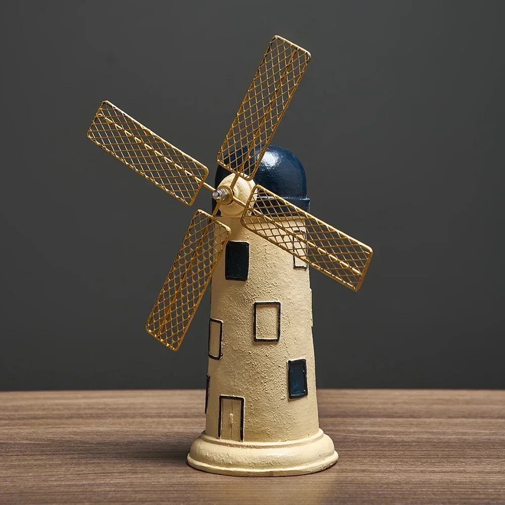 Vintage Windmill Figurine Home Office Decorations Antique Design Crafts Resin Dutch Style Statue Cabinet Ornamental Crafts