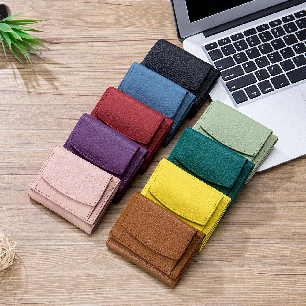 Genuine Leather Wallet Case for Women Fashion Mini Coin Purse Money Bag Girl Card Holder Multifunction Anti Scanning