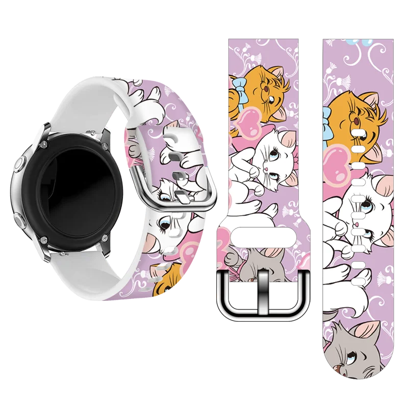 Elegancki pasek z nadrukiem kota Marie Disneya do Samsung Galaxy Watch 7/6/5/4, uniwersalny pasek 20 mm pasujący do 40 mm 44 mm Xiaomi Huawei Amazfit