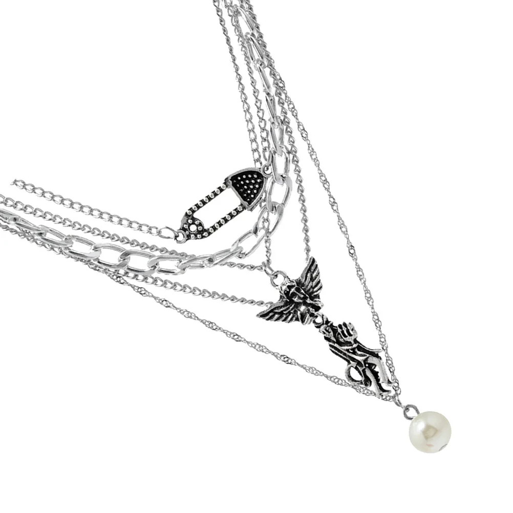 

1Pcs Pearl Necklace Fashion Multi-Layer Retro Clavicle Chain Durable Decorative Neck Jewelry Gift for Party Delicate Necklace