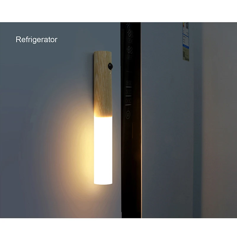 1/2 Pcs Creative Intelligent Auto Motion Sensor LED Rechargeable Magnetic Night Light Wood Wall Light Kitchen Cabinet Light Lamp