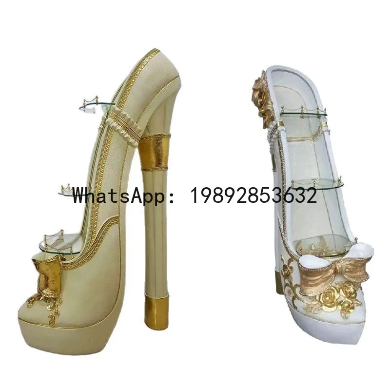 

BJ High-End European Style Furniture Wine Cabinet Large Floor Display Wine Rack Crown Creative Photo Studio gold Shelf Shoes