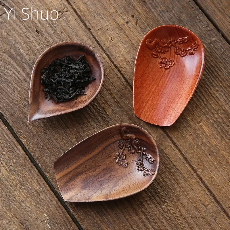 

Walnut Tea Spoon Two-Piece Solid Wood Hand-Embossed Plum Blossom Tea Needle Dial Tea Spoon Tea Ceremony Kung Fu Tea Set