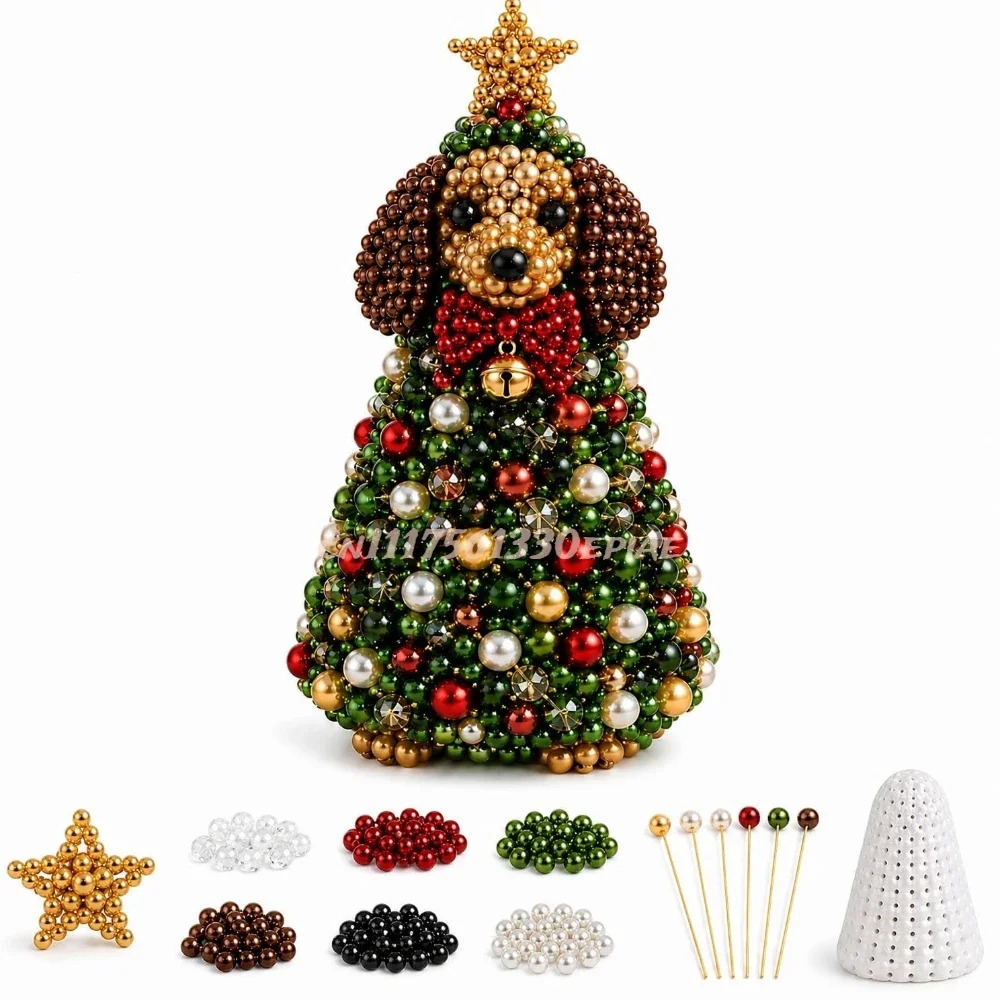 Animal-Themed Beaded Christmas Tree DIY Kit, Christmas Craft Kit, Create 12 festive animal designs with colorful beads