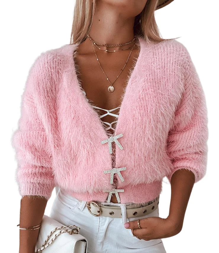 

Элегантный плюшевый кардиган с длинными рукавами для повседневной носки, осень-зима 2024, сохраняет тепло