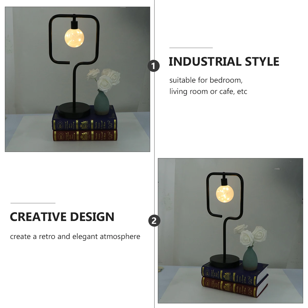 

LED Night Lamp Desk Light Iron Frame Vintage Style Wrought Simple Industrial Bedroom Living Room Powered Strong Durable