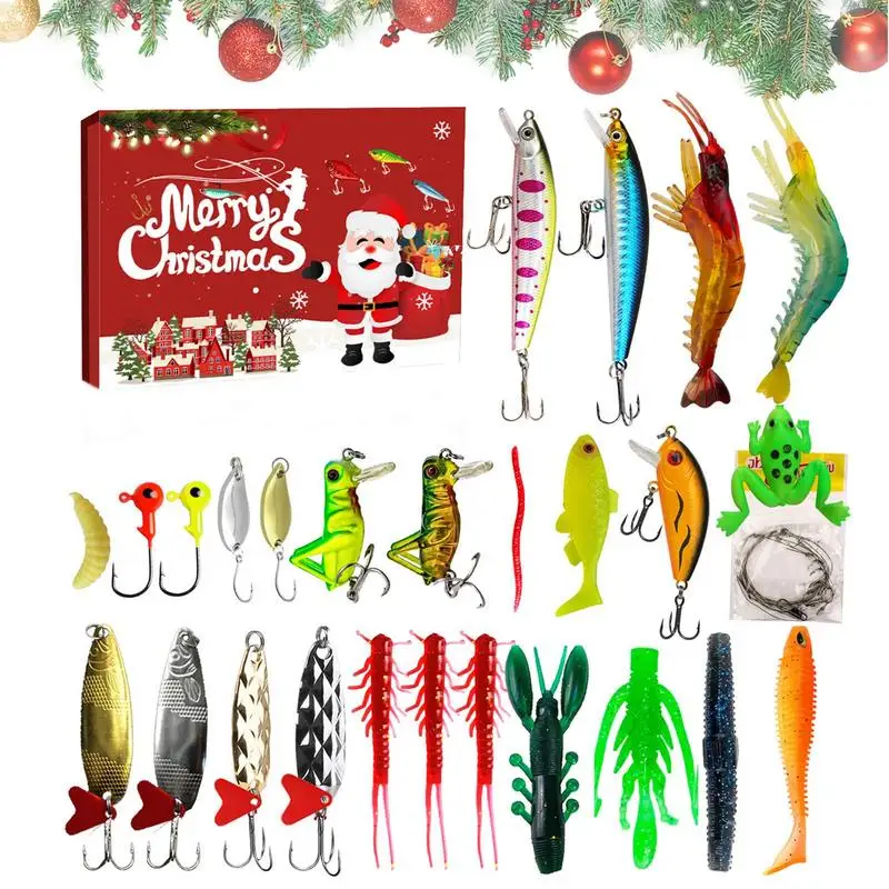 2024 Christmas Fishing Advent Calendar 24 Day Fishing Lures Set Xmas Surprise Fish Bait Gift For Fishing Lovers Father Boyfriend