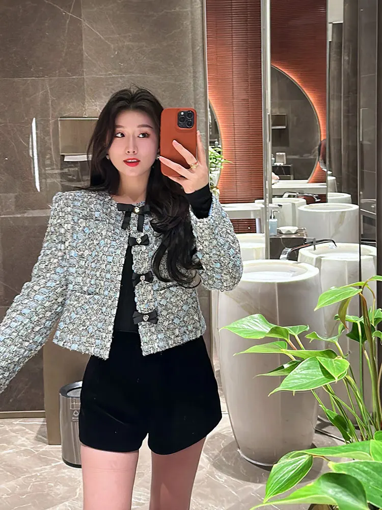 

YANGXIAOJING Women's ort Woolen Coat with Button And Knot Autumn Winter Faion High-End Feel Straight Cut Sle