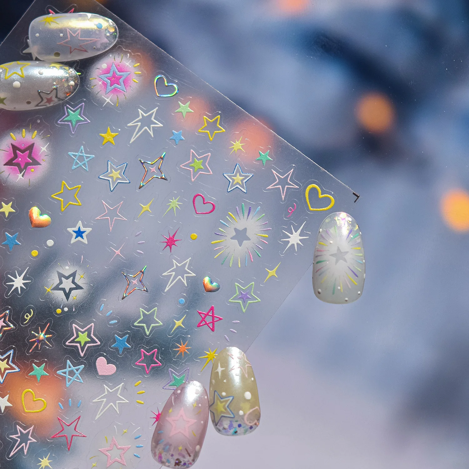

Sweet Colorful Star-shaped Nail Art Accessories Stickers 5D Embossed Metal Five-pointed Star Love Self Adhesive Nails Decoration