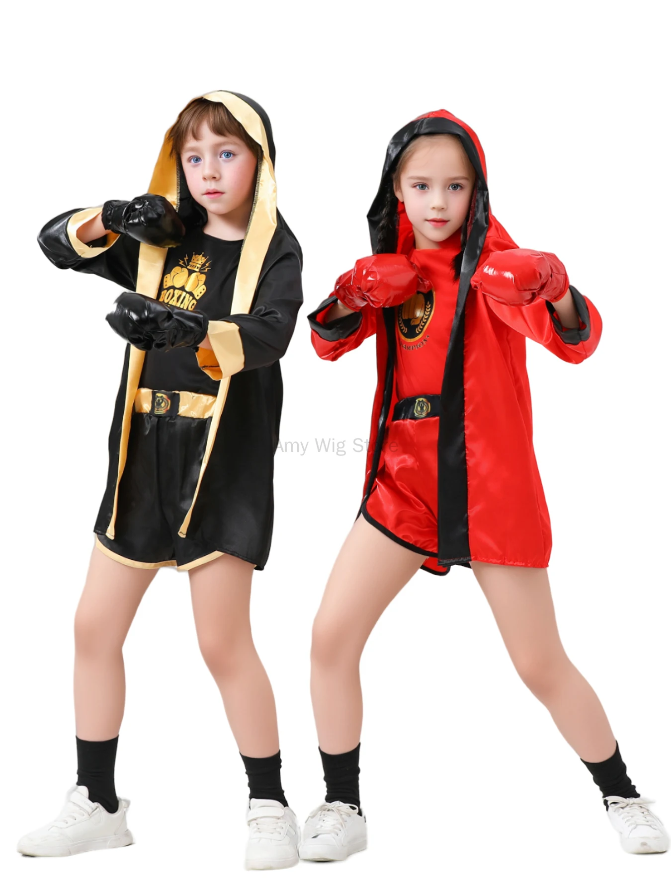 Boxing Costume For Kids Boy Hooded Robe Short Halloween Costume Cosplay Boxer Fancy Dress Party Cute Cosplay for Girli