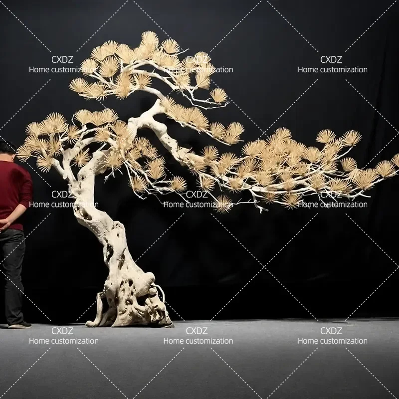 Simulated Welcome Pine Root Carving Tree Landscape Indoor Artificial Fake Tree Soft Decoration Zen Ornament for Home Decor