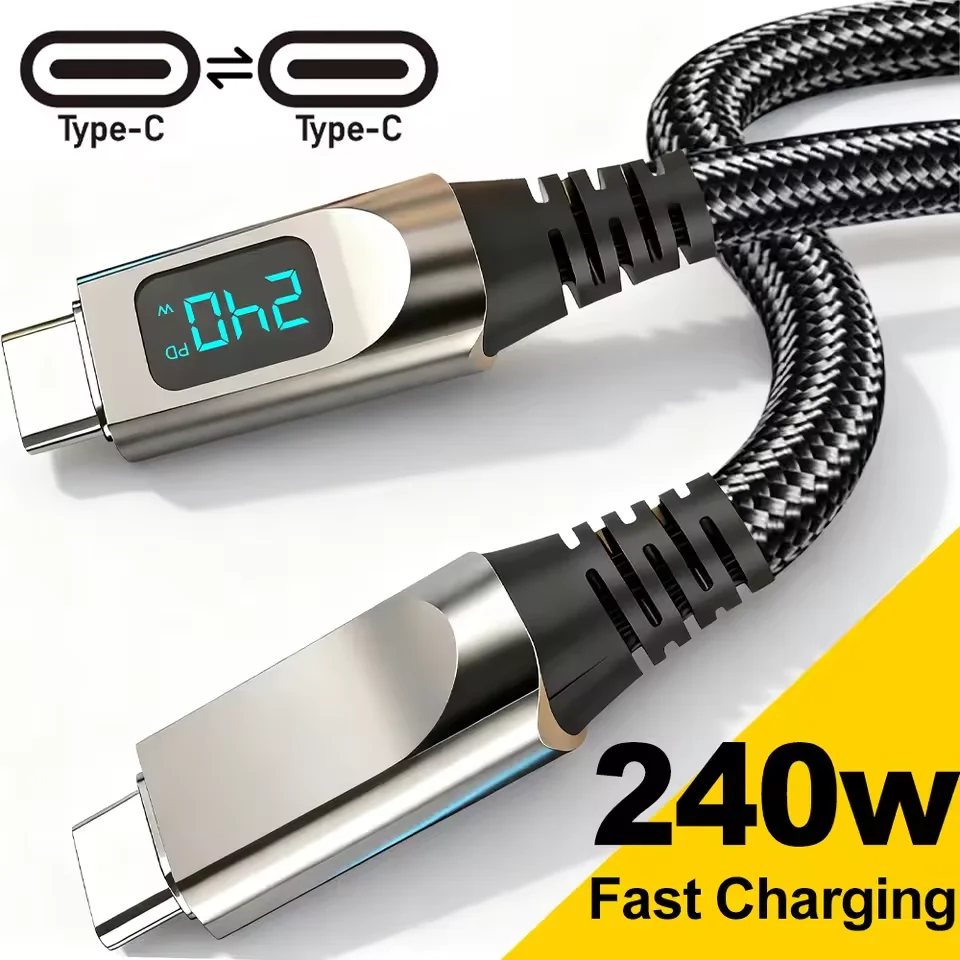 240W Digital Display USB C To Type C Cable Zinc Alloy 5A USB-C To Type-C Data Cord PD Fast Charging for iPhone 17 15 16 Pro Mix