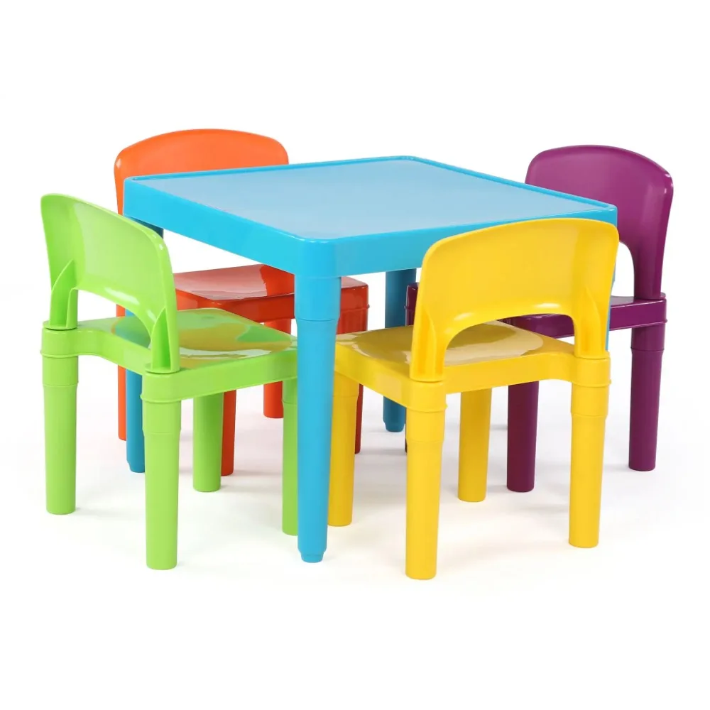 

Kids Lightweight Plastic Table and 4 Chairs Set, Square, Blue/Orange/Green/Yellow/Purple