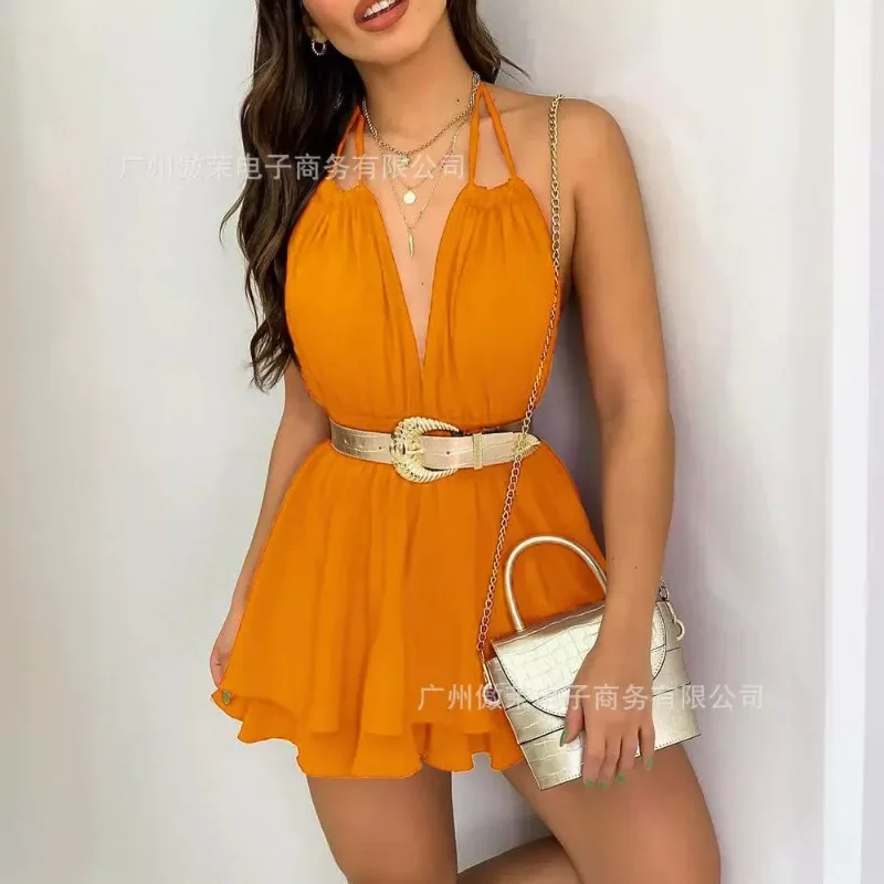 Frühling Sommer Neue frauen Kleidung Einfarbig Sexy Halter Taille Kleid Kein Gürtel