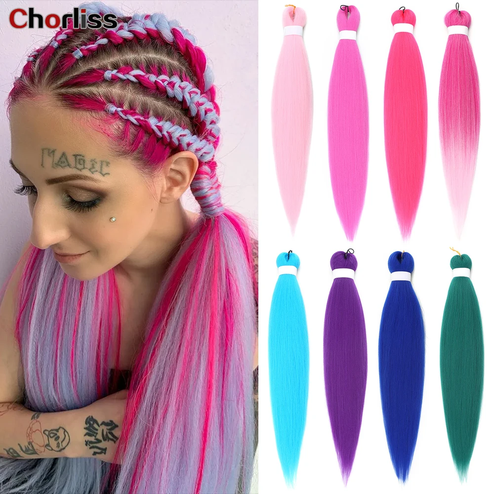 Synthetic DIY Jumbo Easy Hair Braids Extensions Purple Crochet Braiding Hair Pre Stretch Yaki Braids Hair Blue Red For Girls Kid 