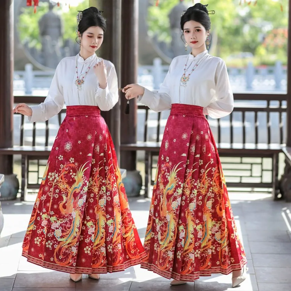 

‌ Оригинальный китайский современный красный комплект Hanfu-юбка Phoenix Dance Mian, элегантный традиционный костюм для женщин, дизайн династии Мин