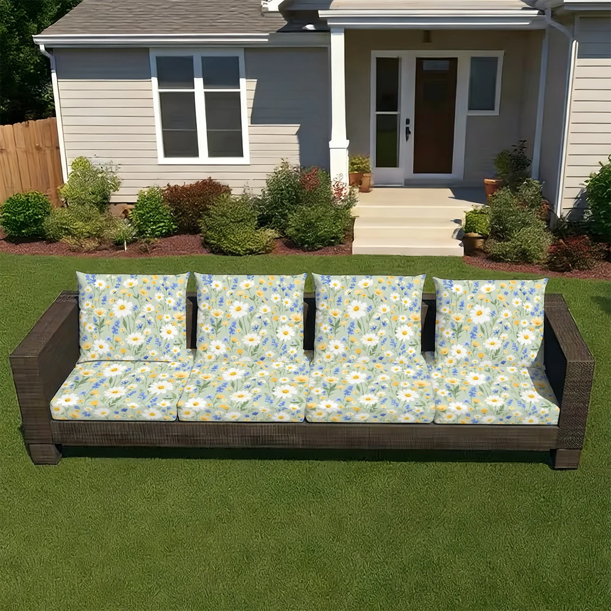 6/8pcs Vintage Watercolor Daisy Flower Outdoor Couch Cushion Cover, Removable Washable Patio Furniture Slipcover