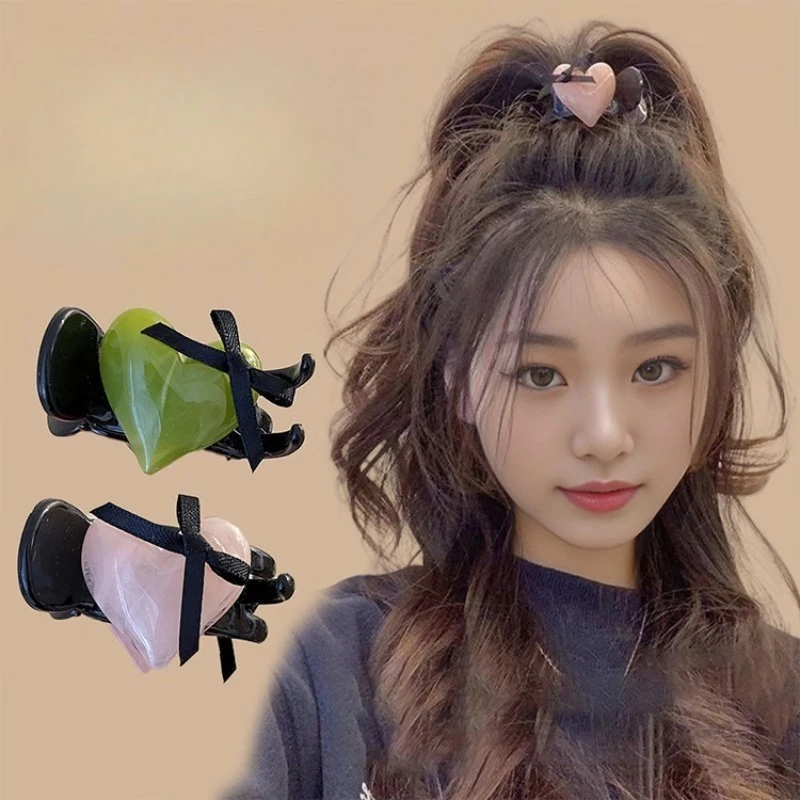 

Акриловый бант Love Heart High Ponytail Small Hairl Claw Sweet Japanese Jelly Color Shark Clip Back of Head Аксессуары для волос для девочек