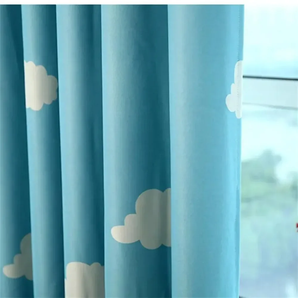 Blue Sky White Cloud Print Curtains for Boys Girls Kid's Bedroom Pink Semi-Shading Cartoon Window Curtain Drapes
