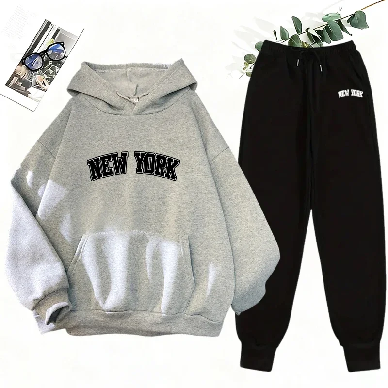 

Новинка 2025, женский одинаковый комплект, толстовка с капюшоном и брюки для бега, повседневная уличная одежда, осенне-зимняя женская одежда для отдыха, толстовка с капюшоном