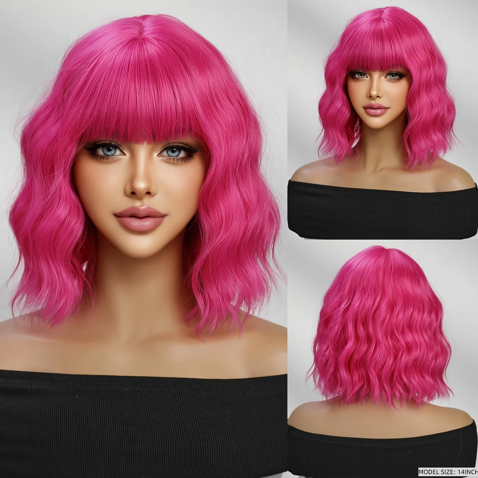 

Pink Women's Heat Resistant Synthetic Wig Rose Pink Bangs Curly Hair Wig for Party Costume Casual Attire Cosplay Glam Hairstyle