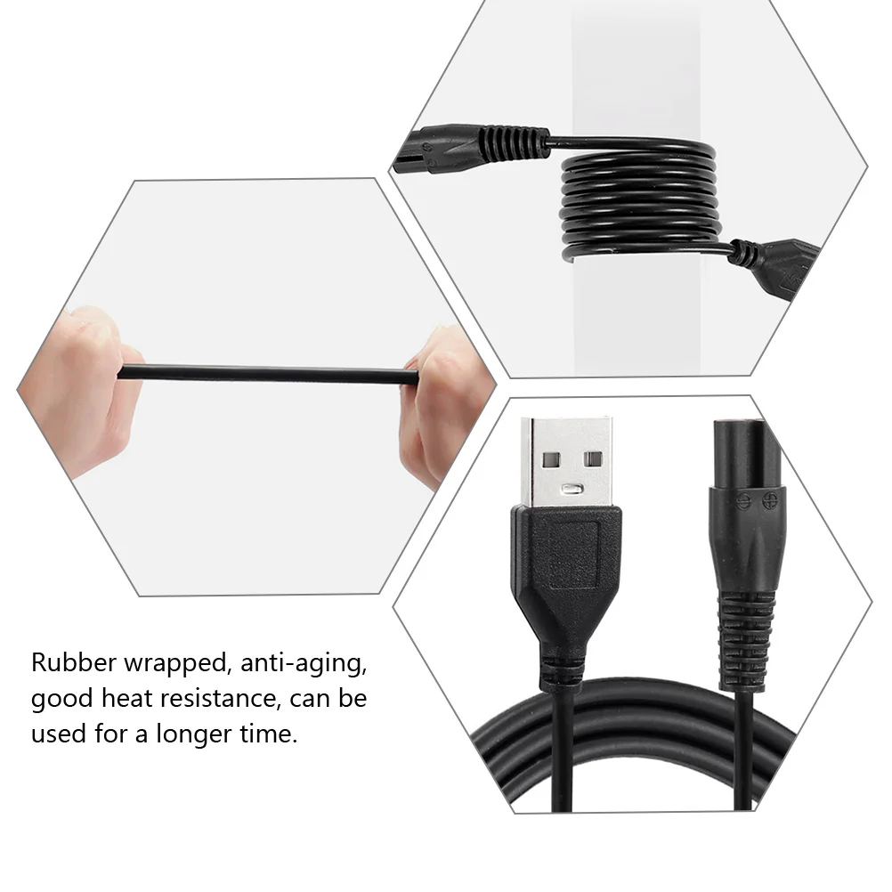 2 Pcs Universal Razor Cord USB Charging Cable Shaver Power Supplies Accessories Electric Trimmed Port for Rubber Line