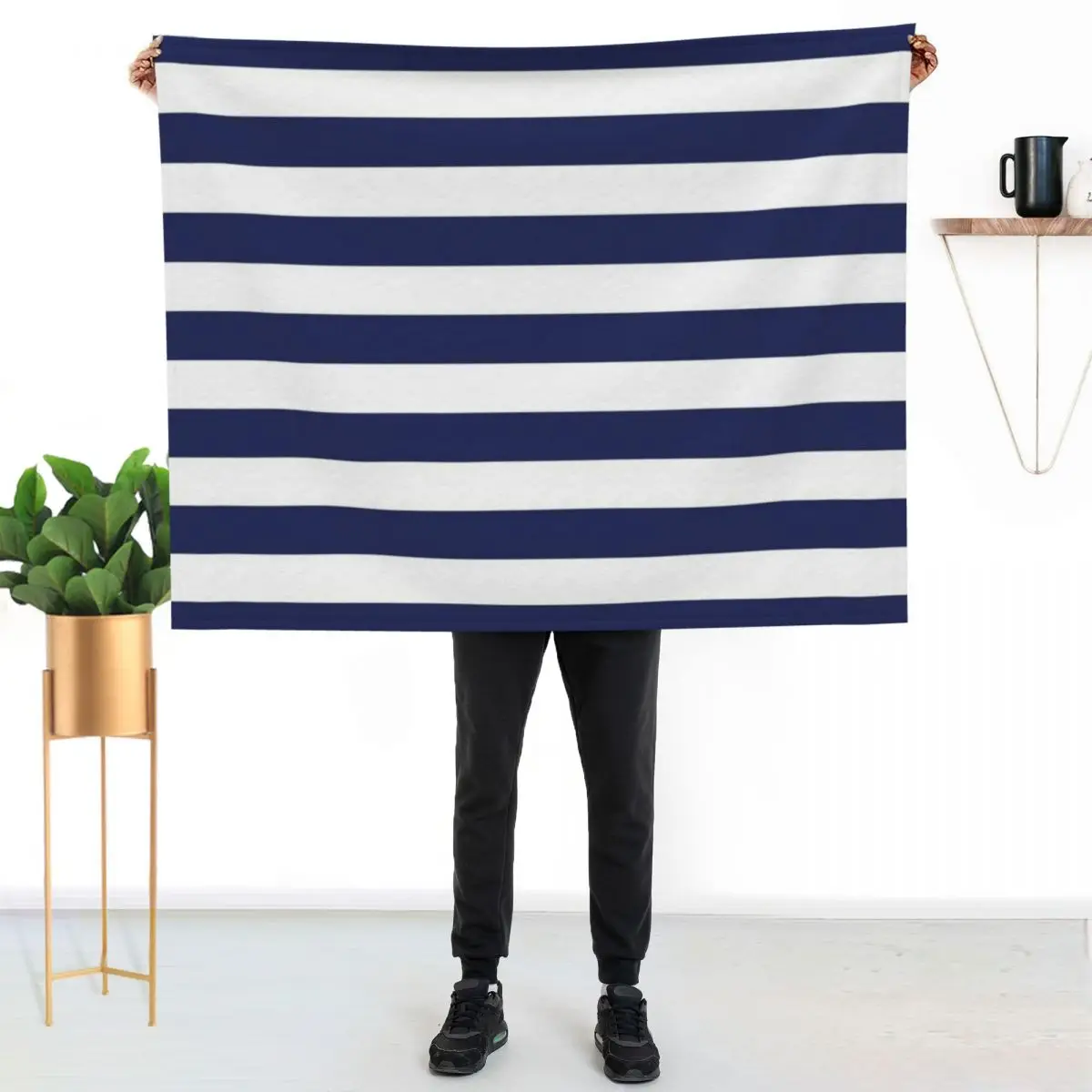 

Navy Blue and White Stripes Throw Blanket Soft Cozy Blanket for Pet Kids Adults