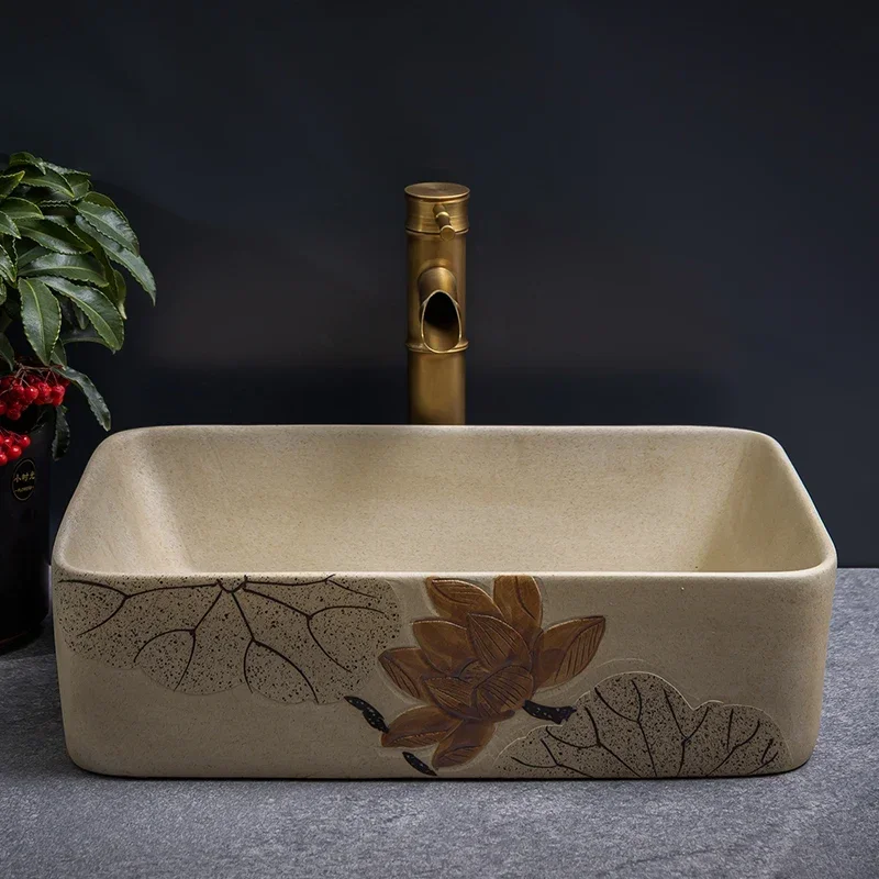 Stage basin retro ceramic wash basin household bathroom wash sink balcony wash hands clean, the hotel new home decoration