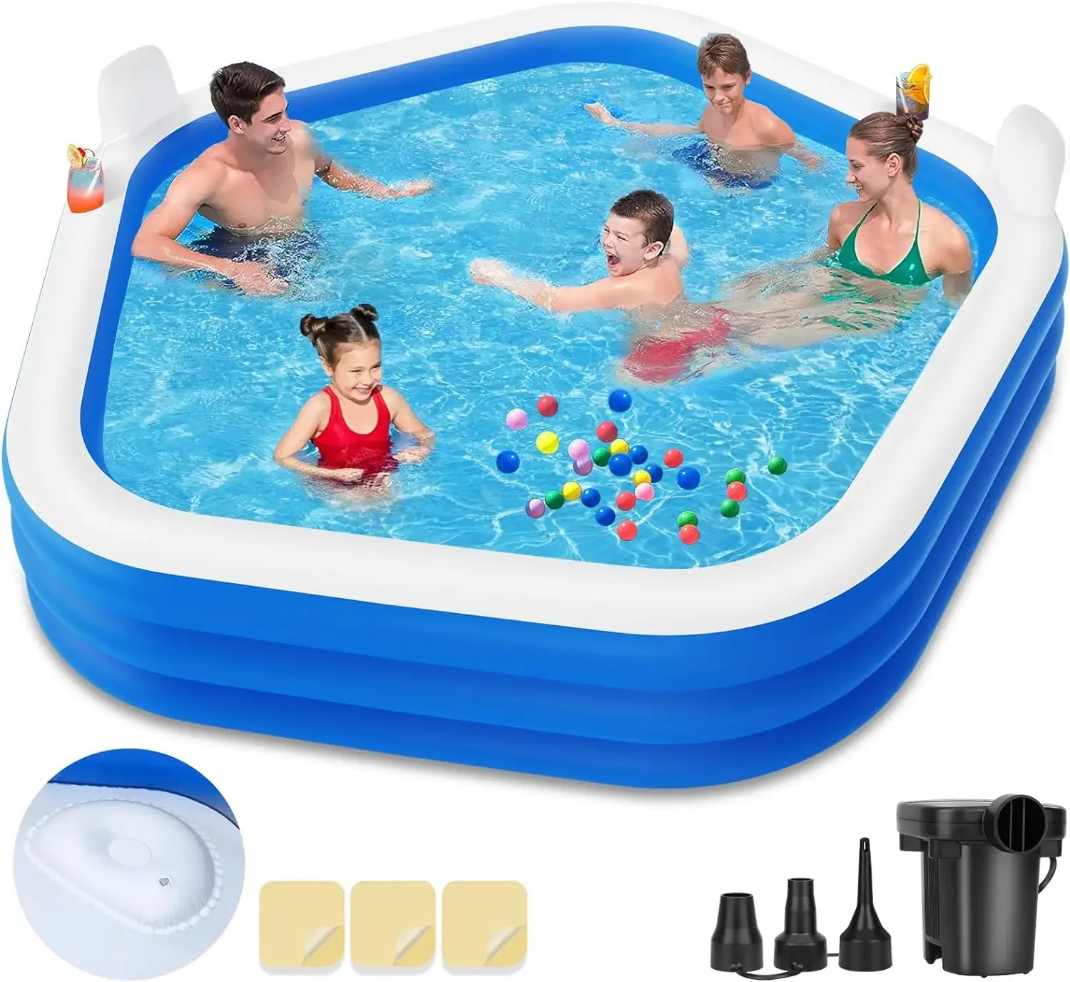 

Inflatable Swimming Pool with Pump, Oversized Thickened Blow-Up Pool for Kids, Family, Pools for Outdoor, Backyard, Indoor