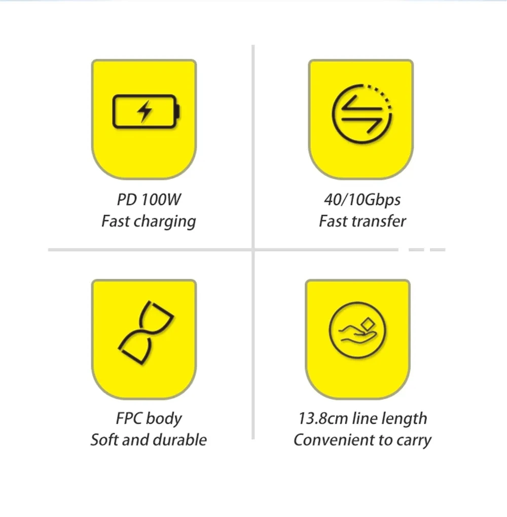 Imagem -05 - Cabo de Carga Thunderbolt tipo c Amarelo Usb 4.0 pd 100w 5a Carregador de Carregamento Rápido 4k @ 60hz 40gbps Corda Macia Fio de Dados