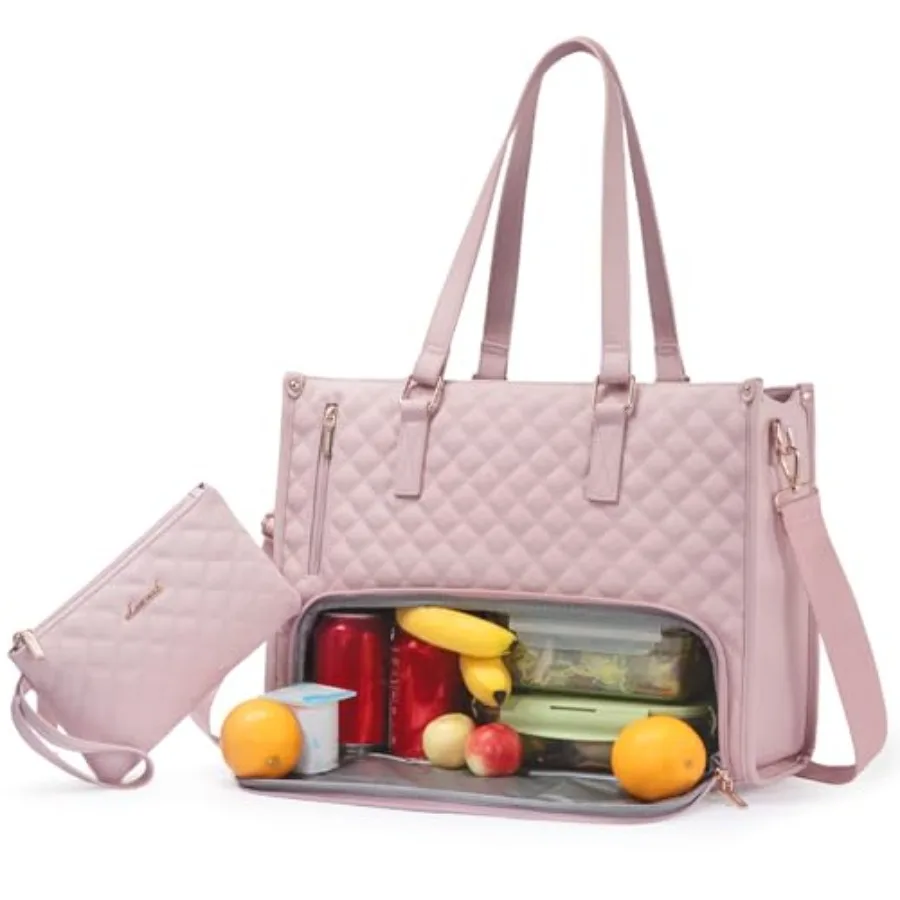 

Lunch Tote Bag for Women Laptop Bag with Insulated Lunch Compartment Quilted Large Capacity Computer Handbag with Purse for Bus