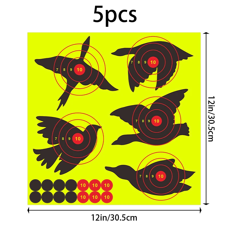 5 pezzi 12 pollici * 12 pollici anello a forma di uccello può essere incollato con concentrazione rossa autoadesiva bersaglio carta pratica di tiro adesivo bersaglio bersaglio tiro etichetta di colore fluorescente (può essere utilizzata per la pratica della pistola reale)