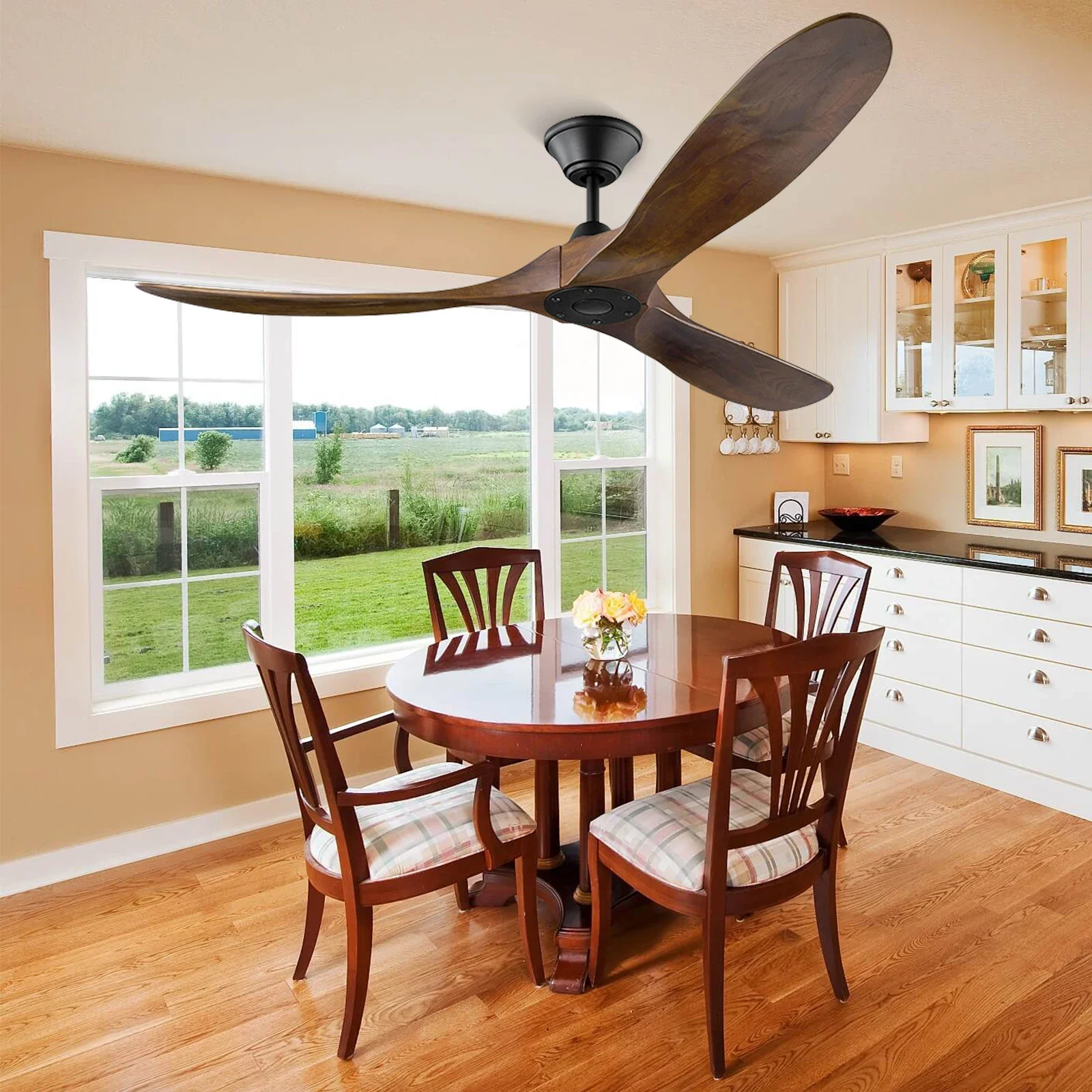 

Ceiling fan 60 inch DC industrial retro wooden lightless remote control decoration 3 blade fan