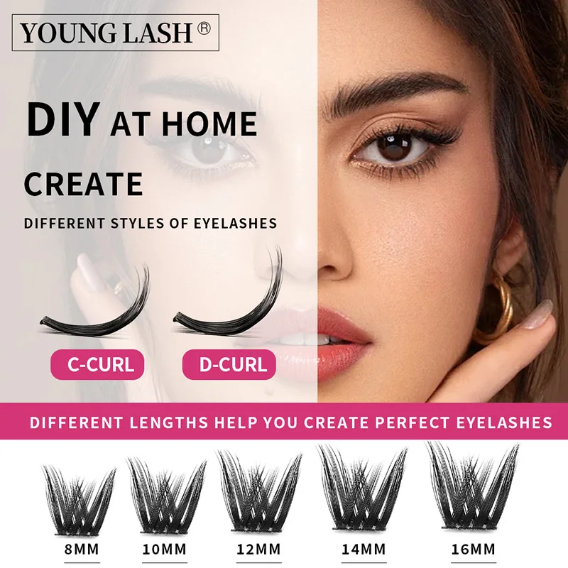 YOUNG LASH DIY Eyelashes Extensions Kit 144 Clusters Lash Mix Segmented Individual Eyelashes Russian Volume Supplies wholesale