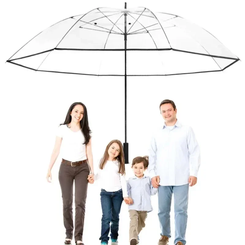 Large Long Handle Transparent Umbrella Thickened Windproof Special Rainstorm Umbrellas Modern Non-automatic Umbrella Household